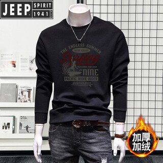 Jeep spirit jeep sweatshirt men's new autumn jacket men's long-sleeved round neck fashion printed velvet bottoming shirt versatile black wei 5267 velvet 2xl recommended 145-160jin jin equals 0.5 kg