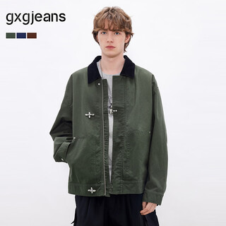 Gxgjeans men's multi-color american retro airplane button workwear lapel jacket for men 26 spring new arrival dark green pre-sale on february 17th s (165)