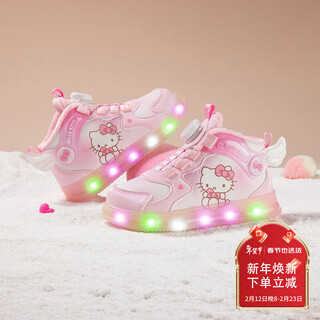 Hello kitty children's shoes, girls' cotton shoes, winter high-top warm sneakers, children's fashion flash sneakers 6837 pink 34