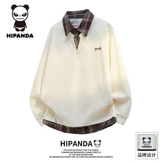 Hipanda retro contrast color fake two-piece long-sleeved sweatshirt men's 2026 spring polo collar couple's top off-white official authentic m recommended weight 95-115jin jin equals 0.5 kg