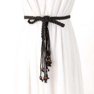 Belt women's retro long braided tassel knot waist cord fashionable versatile decoration skirt shirt simple waist accessory black