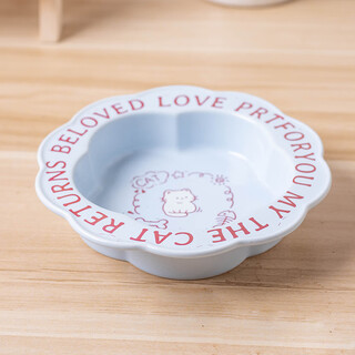 Cat water dispenser ceramic cat bowl anti-black chin food bowl ceramic dog food bowl cat anti-knock over water feeding bowl tall ins lace bowl (pure blue)