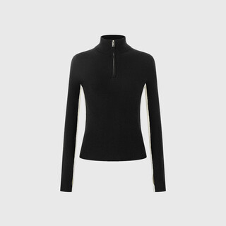 5+(fiveplus)five plus contrasting color half-open collar zipper sweater, feminine slim fit and versatile top, black l (one size fits all) (130jin jin is equal to within 0.5kg)