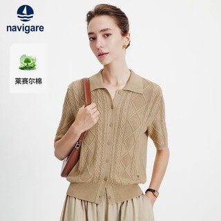 Navigare italian small sailing cable knitted cardigan 26 new women's casual short-sleeved polo collar top 2325596502
