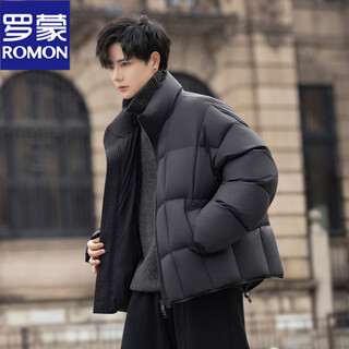 Romon 200g high-fill velvet heavyweight stand-up collar short down jacket men's winter windproof thickened warm bread jacket trendy black l