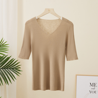 Chunzhu shima sei 18-needle 48-count worsted seamless wool blend v-neck slim half-sleeved women's sweater monica m 95cm