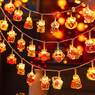Xushansi 2026 new year colorful string lights led lights spring festival decoration fu character lanterns new year atmosphere arrangement red lanterns outdoor designated fortune acrylic string lights 10 meters 100 plug-in model always on