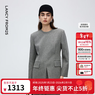 Langzi gray round neck design with front slit, high-end suit short jacket for women, 2025 winter new style, cigar smoke gray m
