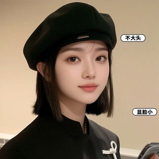 Fat donglai's same style light luxury black beret for women spring and autumn 2025 new face-showing little beret octagonal hat painter black m adjustable (54-58c)