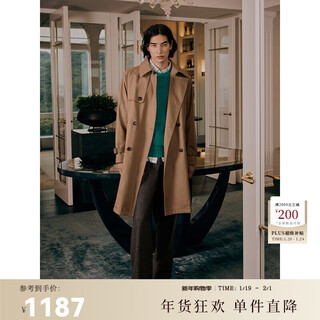 beanpole【新年礼物】商场同款中长款男双排扣英伦风休闲纯色通勤翻领风衣 米色 L 180/96A