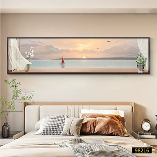 Yusenyi modern simple bedroom bedside decoration painting seaside scenery warm master bedroom room background wall hanging painting bed set sail rich gold (aluminum alloy brushed gold frame) crystal porcelain crystal surface - collection and purchase priority 200x70 (recommended for the living room)