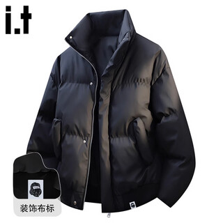 Fingercroxx it american trendy brand stand collar cotton coat men's 2025 winter trendy casual loose versatile coat cotton coat men's black counter same style m (100-130jin jin equals 0.5 kg)
