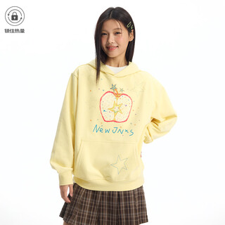 Mr. jiangnan newjnxs brushed star apple print hooded sweatshirt spring loose slightly off-shoulder top for men and women yellow s