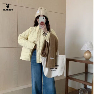 Playboy (playboy) winter jacket designer pure down jacket baseball collar short versatile loose slim warm down jacket official flagship cheese yellow one size 85-160 jin jin equals 0.5 kg one size fits all 85-160 jin jin equals 0.5 kg