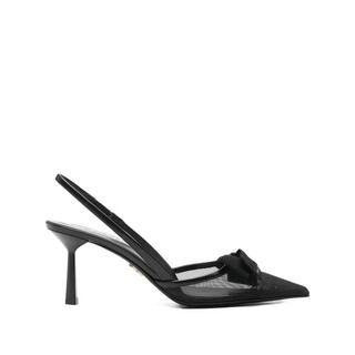 Prada women's high heels, breathable, lightweight, comfortable, fashionable design, nylon calfskin, mesh bow decoration, commuting, black 39