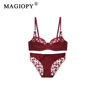 Magiopy light luxury high-end red underwear for women in their natal year, lace sexy big breasts and small bra set for wedding bride, burgundy suit, yueji gives her 70b