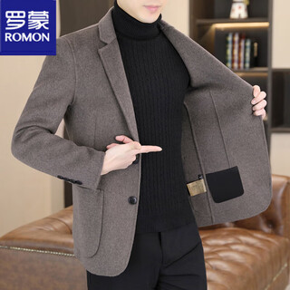Romon high-end woolen wool suit for men in autumn and winter, versatile thickened double-sided woolen coat, men's short woolen coat, camel gray double-sided woolen coat, 2xl, suitable for 145-165jin jin equals 0.5 kg
