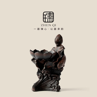 Zhenqi yu le huan huan purple pottery tea filter set creative all-porcelain tea set ornament tea filter embossed texture tea strainer purple pottery | fish jumping in lotus huan | tea filter set simple pack