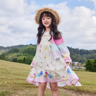 Ep yaying children's clothing 2026 spring new fake two-piece short-sleeved large skirt casual dress for girls, pink 120