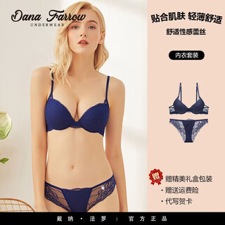 Dana farrow new european and american sexy women's birth year underwear lace push-up adjustable bra set push-up comfortable bra blue 75b