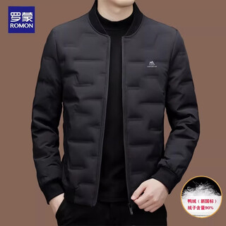 Romon 2025 new thin down jacket men's casual short baseball collar warm middle-aged men's jacket top black l 175 (recommended 121-135 jin jin equals 0.5 kg)