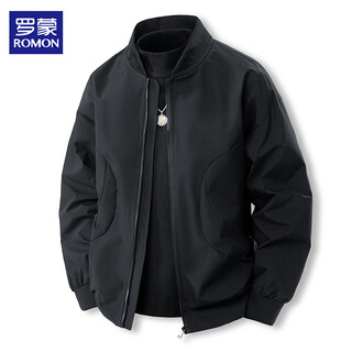 Romon flight jacket men's spring american baseball uniform loose casual windproof waterproof breathable jacket trendy black l