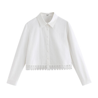 Yinman pure cotton white shirt yinman 26 spring embroidered lace hem temperament commuter long-sleeved shirt women's white m