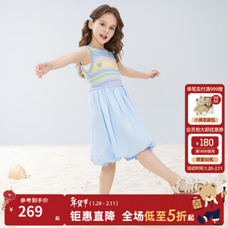 Pawinpaw cartoon bear children's clothing 25th spring and summer new girl's sleeveless knitted dress a-line version blue blue/50 90