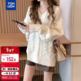 Tonlion 2025 autumn women's v-neck solid color mid-length pullover sweater, lazy style, slim, gentle and versatile korean style