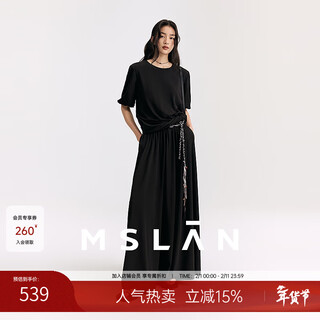 Mslan 2025 summer new design waist round neck solid color drape twist two-piece set mhbt038 jet black l