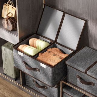 Fantasy underwear storage box, socks and underwear three-in-one organizer box for personal clothing, household drawer-type storage basket, upgraded washable + warm beige + medium size, thick cotton and linen | no odor | strong