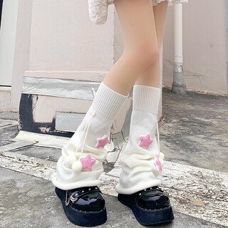 Jioesc knitted socks set pile socks for women autumn and winter lo cute fur ball socks mid-length wide leg trumpet white leg sleeves white-pink with fur ball casual and versatile 1 pair one size