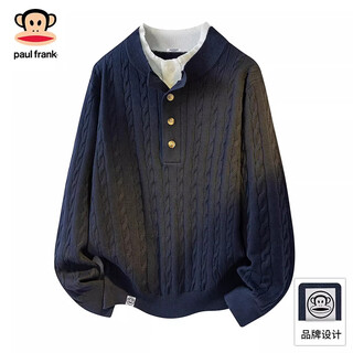 Big mouth monkey (paul frank) american retro casual sweater men's 2026 spring new loose and comfortable fake two-piece fashionable and versatile tops navy blue official authentic 2xl recommended 150-165jin jin equals 0.5 kg