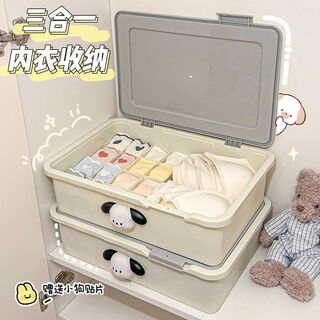 Rsrddy underwear, underwear and socks storage box, storage box, personal clothing storage box, cream white, 25 compartments with lid, free puppy stickers, socks + underwear storage