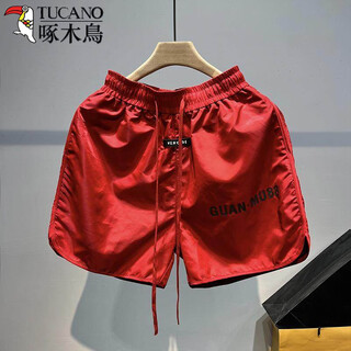 Woodpecker (tucano) 300 jin jin is equal to 0.5 kg. large size men's american sports shorts men's trendy summer marathon running loose quick-drying basketball pants red 3xl 160-190 jin jin is equal to 0.5 kg