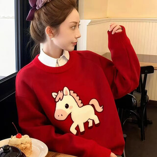 Mrdiane wei sweater women's sweater year of the horse festive bottoming shirt warm animal year tops year of the horse red one size