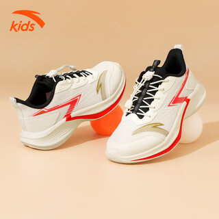 Anta children's sports shoes for men and older children 2026 spring and autumn new dense mesh breathable shock-absorbing buckle one-leg running shoes ivory white/fire red/metallic gold 33 foot length 20.5cm
