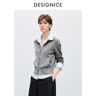 Designice stand-collar long-sleeved wool sweater 2026 spring new smart commuting temperament zipper cardigan top for women gray m