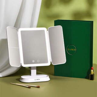 Gift makeup mirror with light led smart shell mirror flip cover desktop portable makeup mirror as a souvenir makeup mirror + high-end gift box + shopping bag