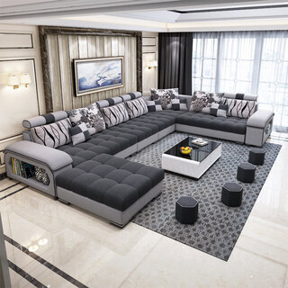 Ansenwei linen sofa living room simple modern large and small apartment fabric latex technology fabric sofa combination gray linen) latex seven-piece set + coffee table tv cabinet)