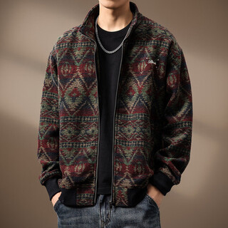 Noble color high-end ethnic style wool knitted jacket for men spring and autumn loose large size heavy retro cardigan sweater trend red l suitable for 120-140jin jin equals 0.5 kg