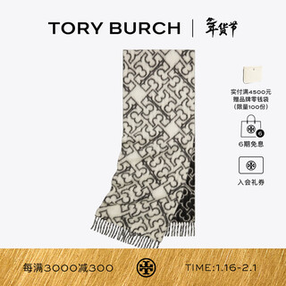 Tory burch new year's gift autumn and winter jacquard puzzle logo double-sided scarf tb 171971 black / ivory white 001 os