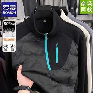 Romon thin down jacket men's half turtle collar winter 2025 new down inner sports half-zip sweater jacket black l recommended 130-150 jin jin equals 0.5 kg