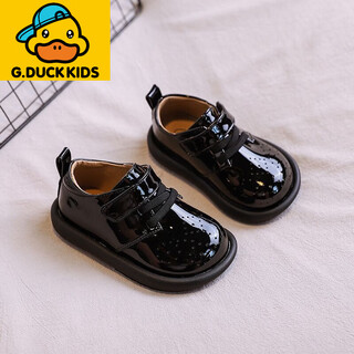 G.duck little yellow duck baby toddler shoes spring and autumn soft sole non-slip 1-2-3 years old versatile good-looking and handsome one-year-old little leather shoes black single velcro 15 inner length 11.5cm