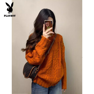 Playboy (playboy) french retro pumpkin orange twist sweater women's autumn and winter new casual soft waxy gentle wind lazy knitted top women orange s recommended 80-95jin jin is equal to 0.5 kg