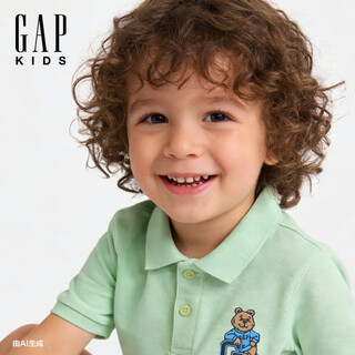 Gap gap boys' 2026 spring new style pure cotton bear embroidered short-sleeved polo shirt children's clothing us version 871980 light green 100 /52 (2-3 years old)