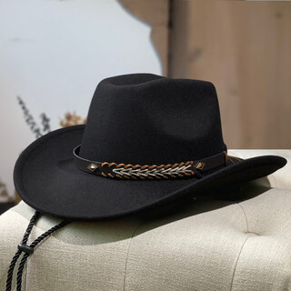 Shijanu black rivet wool jazz hat. oak-shaped casual hat suitable for autumn and winter travel performances. diamond rivet wool jazz hat black_jsm-052 one size fits all 55-58cm