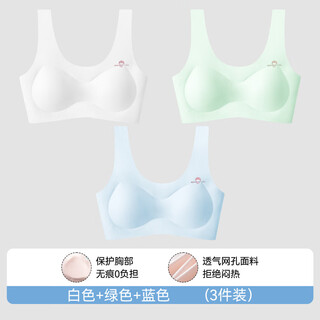 Deanfun seamless girls underwear, second stage of puberty development, 10 to 14 years old girls junior high school sports bra, white + green + blue m