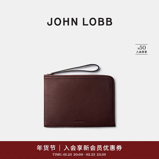 John lobb large burgundy burgundy grained calfskin zippered clutch