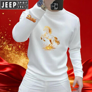 Jeep jeep casual round neck sweatshirt men's printed autumn and winter 2026 new animal year red long-sleeved t-shirt men's white regular 5xl 190-205jin jin is equal to 0.5 kg